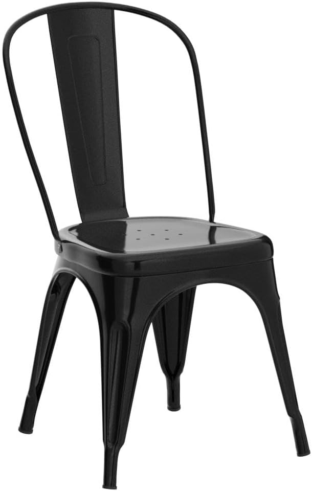 Patio Dining Chairs, Black Metal Farmhouse Stackable Set of 4