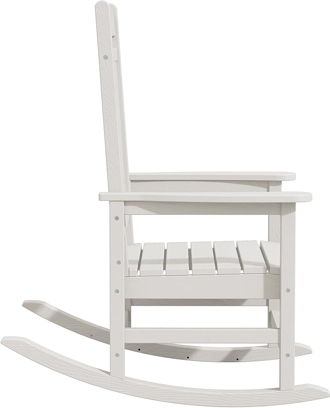 Oversized HDPE Outdoor Rocking Chair, Ivory White, 350 lb Capacity