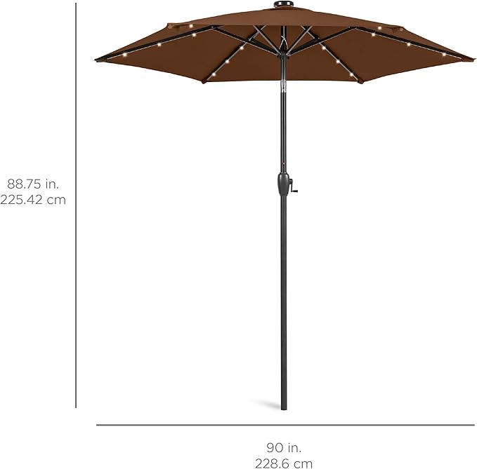 Best Choice Products 7.5ft Outdoor Solar Market Table Patio Umbrella for Deck, Pool w/Tilt, Crank, LED Lights - Brown