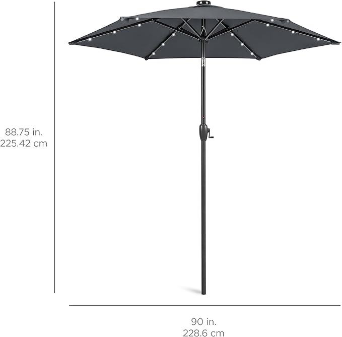 Best Choice Products 7.5ft Outdoor Solar Market Table Patio Umbrella for Deck, Pool w/Tilt, Crank, LED Lights - Slate