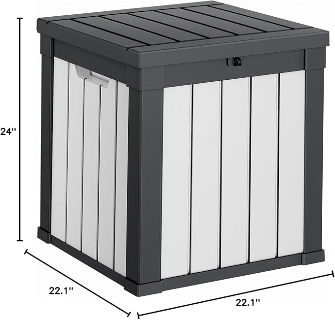 Deck Box Lockable Resin Patio Storage Bench in Black, Wood Grain