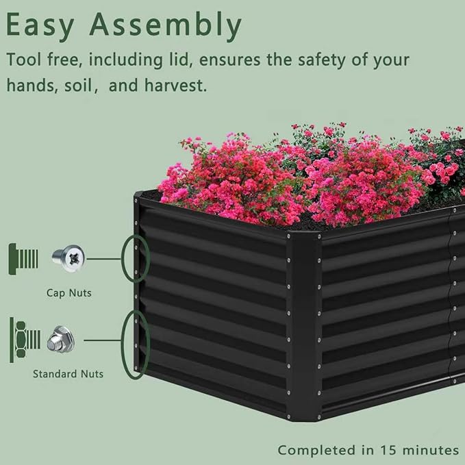 4x2x2FT Galvanized Raised Garden Bed,Planter Raised Beds-Metal Garden Box,Large Plant for Outdoor Planting, Vegetables Bed,Flower,herb-Black