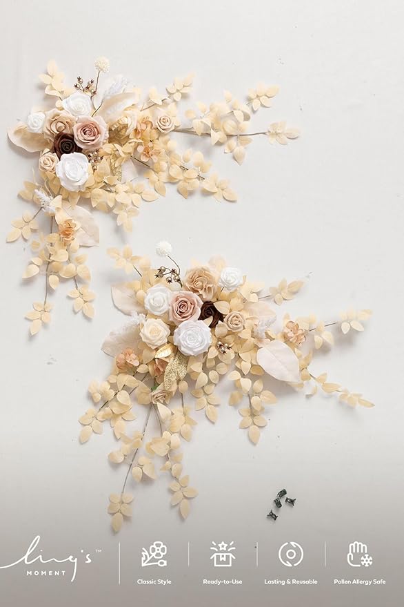Artificial Floral Swag 2 Pack, White Beige Blush Silk Foam Welcome Sign