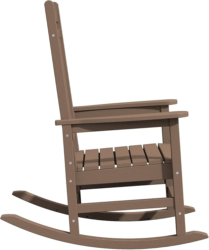 Rocking Chair for Patio, Brown HDPE Outdoor Rocker with 350 lb Capacity