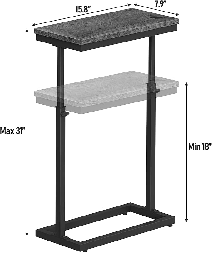 TUTOTAK End Table, Side Table, Tall Couch Table, Sofa Table, Living Room, Bedroom, Grey TB01BY0832