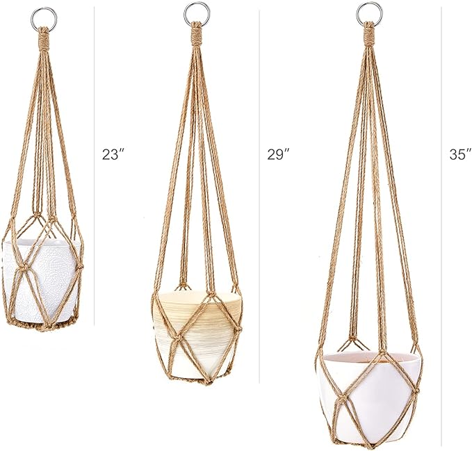Dahey Macrame Plant Hanger Set of 3 with Hooks Indoor Hanging Planter Basket 35"/29"/23" Handmade Woven Cotton Rope Flower Pot Crochet Plant Holder Stand for Boho Home Decor No Tassels,Brown