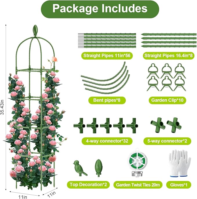 2 Pack Garden Obelisk Trellis, 70IN Tall Plant Support for Climbing Vine, Metal Covered Plastic Rustproof Heavy Duty Rose Trellis Indoor Outdoor (Green, 70 * 11.8 * 11.8IN(H*W*L))