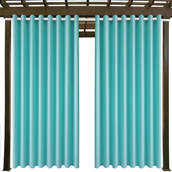 Waterproof Outdoor Curtain W105 x L95 - Grommet Top Sunlight Blocking Window Treatment Drapes Blackout Curtains for Home Bedroom Living Room Outdoor Patio Porch Pergola Cabana Gazebo (Teal Blue)