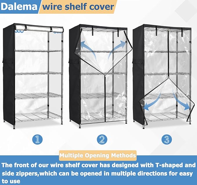 Waterproof Shelf Cover,Outdoor 600D Heavy Duty Dustproof Storage Shelves Cover,42''x18''x72'' Shelf Covers for Wire Shelving with Zippers,Storage Rack Covers with Clear Front