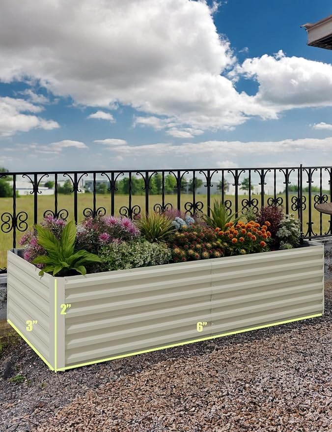 CABIHOME 2 Pcs 6x3x2 Ft Galvanized Raised Garden Bed, Deep Root Planter Box for Vegetables, Flowers, Herbs- Large Metal Raised Garden Bed Kit for Outdoor Use, Beige