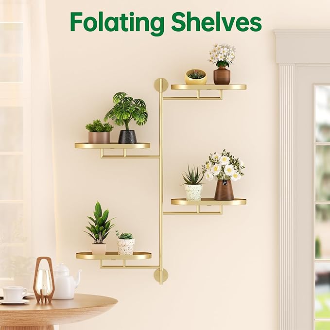 Rotating Window Shelves for Multiple Plants Indoor,4-tier Metal Corner golden Plant Stand Holder Floating Hanger Shelf for Wall,Windows Sill Gifts for Planter Lover to Enhance Home Decor