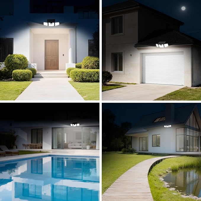 INCX Solar Motion Sensor Lights Outdoor, 3 Heads Security Lights Solar Powered, 156 LED Flood Light Motion Detected Spotlight for Patio Yard Garage Entryways, IP65 Waterproof 4 Pack