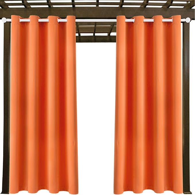 DIVA EN CAMINO DEC Outdoor Patio Curtain Waterproof Darkening Thermal Insulated Indoor Curtains for Bedroom, Porch, Living Room, Pergola, Cabana, W52 x L132, Orange, Set of 2 Panels