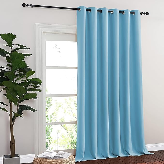 NICETOWN Blackout Sliding Glass Door Curtains, Room Darkening Thermal Insulated Curtains for Living Room Bedroom, Extra Wide Window Drapes, 1 Panel, W80 x L118, Teal Blue
