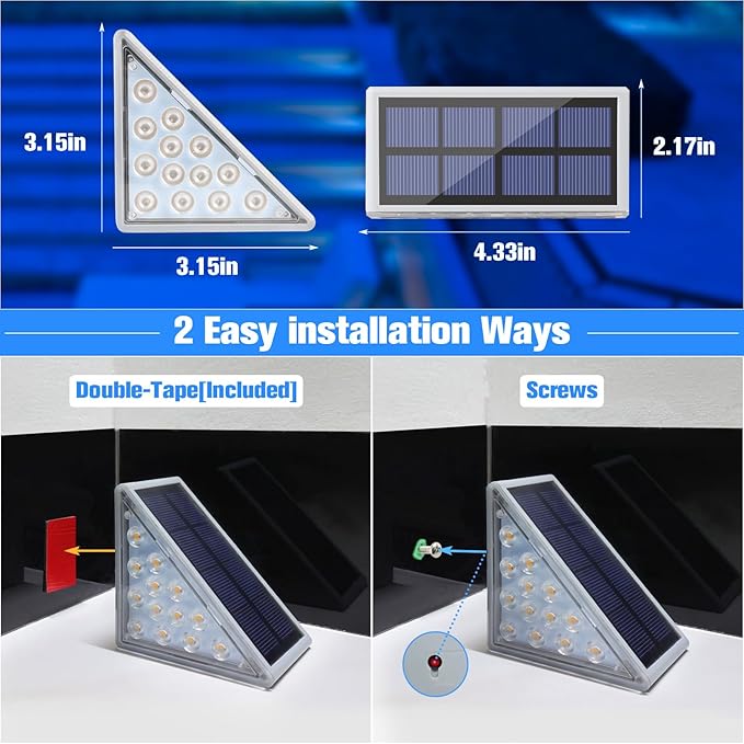 VOLISUN Solar Stair Lights 8 Pack, Solar Step Lights Outdoor Waterproof IP67, LED Outdoor Step Light,Outdoor Light Decor for Garden Stair, Deck, Front Step and Front Porch(Blue Lighting)
