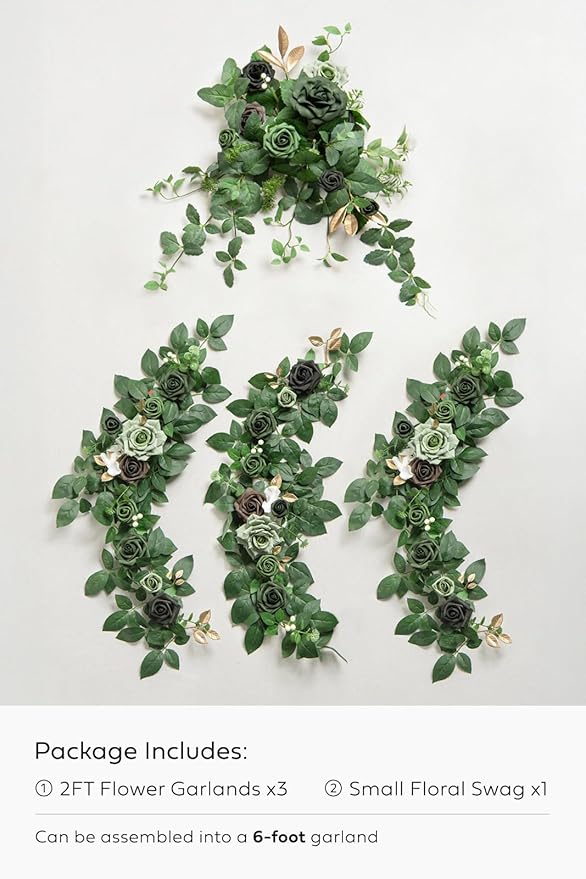 Artificial Flower Garland, 6 ft Eucalyptus Runner in White and Olive
