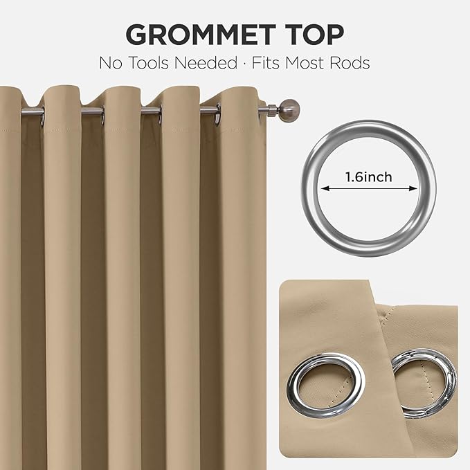 Joydeco Blackout Patio Sliding Door Curtains 84 Inches Long, Grommet Privacy Room Divider Curtains, Extra Wide Thermal Blackout Drapes for Bedroom Living Room (Light Beige, 80Wx84L, 1 Panel)