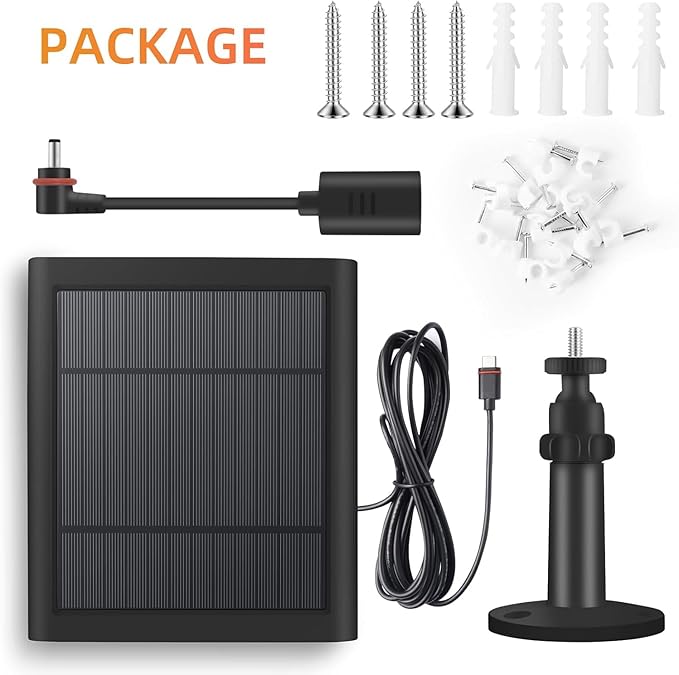 USB-C to Ring Barrel Plug 6Pack 4W Solar Charger for Ringing Spotlight & Stick Up Outdoor Cam, Black, High Efficiency, 10FT/3M Long Cable with IP65 dustproof and Waterproof