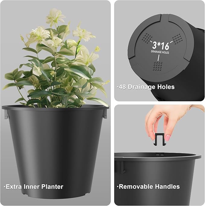 Kante Tall Round Planter Set of 2, 13 Inch Tall Decorative Planter Pots for Outdoor Indoor Garden Patio Front Porch (Brunish Black)