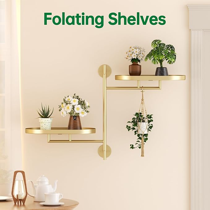 Rotating Window Shelves for Multiple Plants Indoor,2-tier Metal Corner golden Plant Stand Holder Floating Hanger Shelf for Wall,Windows Sill Gifts for Planter Lover to Enhance Home Decor