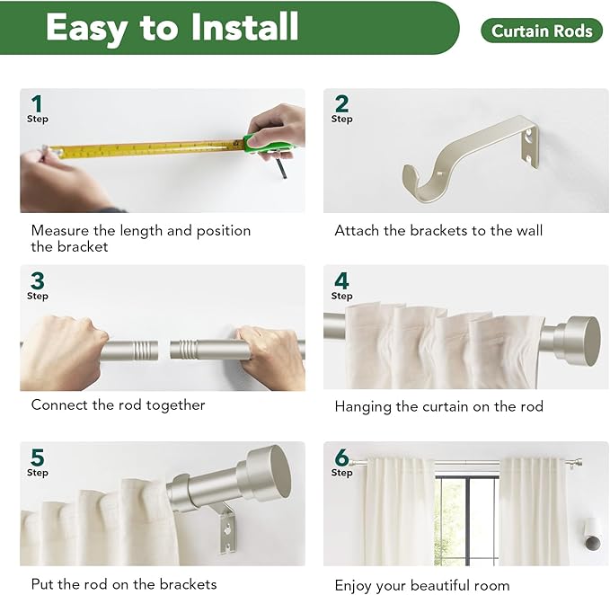 Time Forest Curtain Rods for Windows 28 to 48, 1 Inch Adjustable Heavy Duty Curtain Rod with Simple End Caps, Outdoor Window Drapery Rods for Patio, Size 32"-60", Brushed Nickel