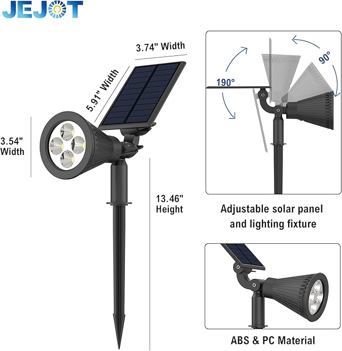 Solar Lights Outdoor Waterproof IP65,6500K Super Bright LED,2 Lighting Modes, Solar Powered Yard Garden Solar Spot Lights for Flag Landscape Auto On/Off-6 Pack