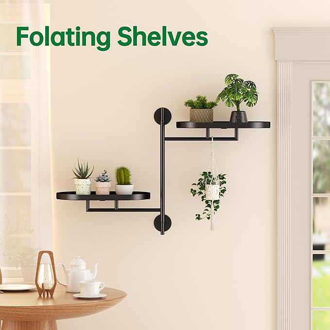 Rotating Window Shelves for Multiple Plants Indoor,2-tier Metal Corner Black Plant Stand Holder Floating Hanger Shelf for Wall,Windows Sill Gifts for Planter Lover to Enhance Home Decor