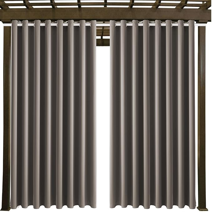 Outdoor Patio Curtain Waterproof Darkening Thermal Insulated Indoor Curtains for Bedroom, Porch, Living Room, Pergola, Cabana, W105 x L120 Extra Wide Room Divider, Taupe, Set of 2 Panels