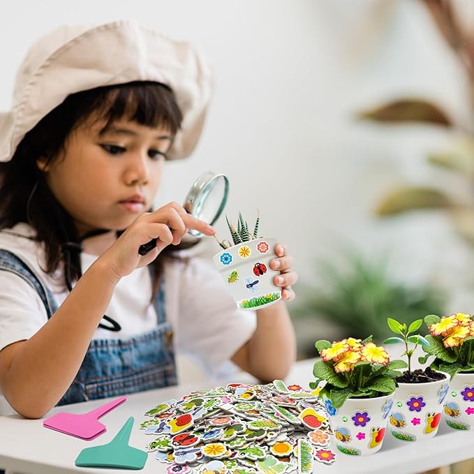 Cinrobiye 30 Set Garden Paper Pot Craft Kit,DIY Flower Plant Crafts with 216 Foam Stickers Watercolor Pens Plastic Plant Tags for Spring Summer Gardening Art Project Classroom Party Activities (Big)