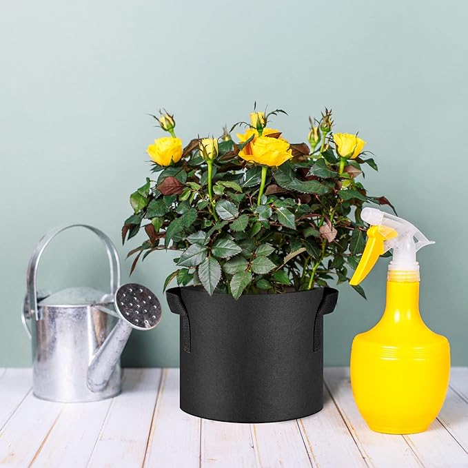 NYONG 12-Pack 25 Gallon Thickened Non-Woven Grow Bags, Aeration Fabric Pots with Handles(Black)