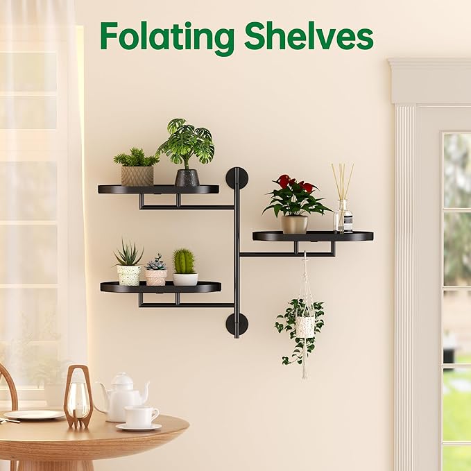 Rotating Window Shelves for Multiple Plants Indoor,3-tier Metal Corner Black Plant Stand Holder Floating Hanger Shelf for Wall,Windows Sill Gifts for Planter Lover to Enhance Home Decor