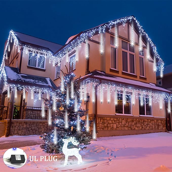 String Lights Outdoor 32 Tubes 768 LEDs White Meteor Shower