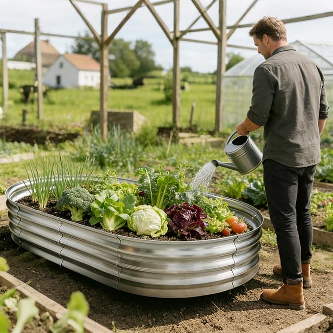 Galvanized Raised Garden Bed for Outdoor: 4X2X1ft Durable Metal Vegetable Plant Container Kit - Oval Planter Box for Gardening Flower Trough (2 Pack)