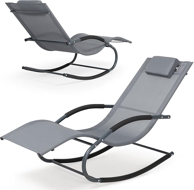 Outdoor Lounge Chair with Pillow, Pool Chaise Lounge Chair Set of 2, Grayish Blue