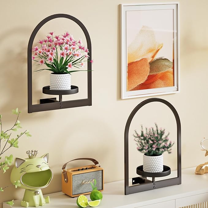 Wall Plant Holder, Wall Planter for Indoor Plants, Window Plant shelves for Multiple Plants Indoor Outdoor, Framed Plant Holder for Home Decor (3 Pack)