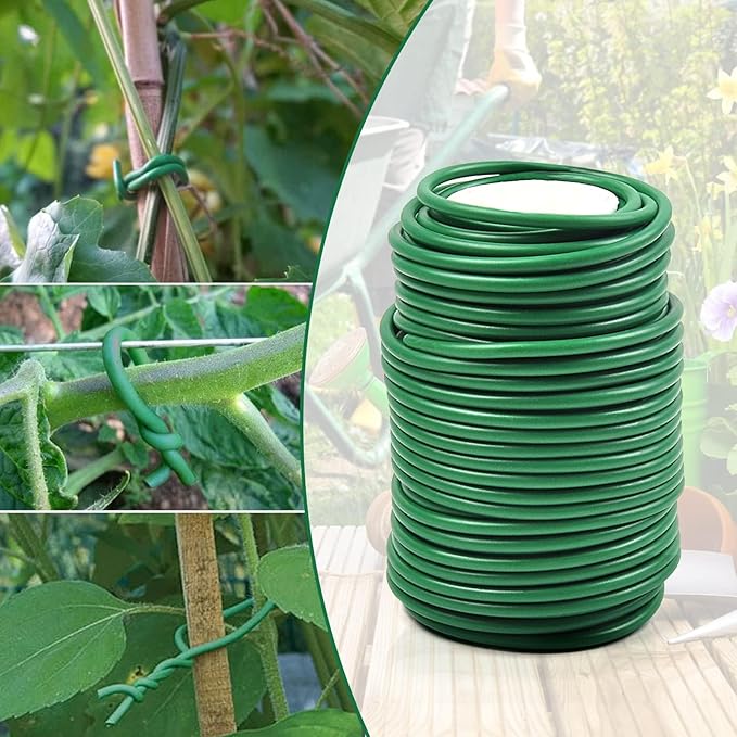 Decoroca Soft Plant Ties for Support - 65.6' Reusable Waterproof Plant Wire, 3.5mm Garden Twist, for Indoor & Outdoor Plants and Home Organizing(1pc/Green)