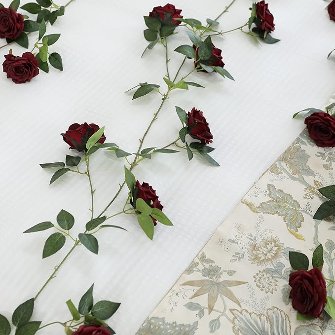 Artificial Silk Rose Garland Vines, 2 Pack 73 Inch, Burgundy