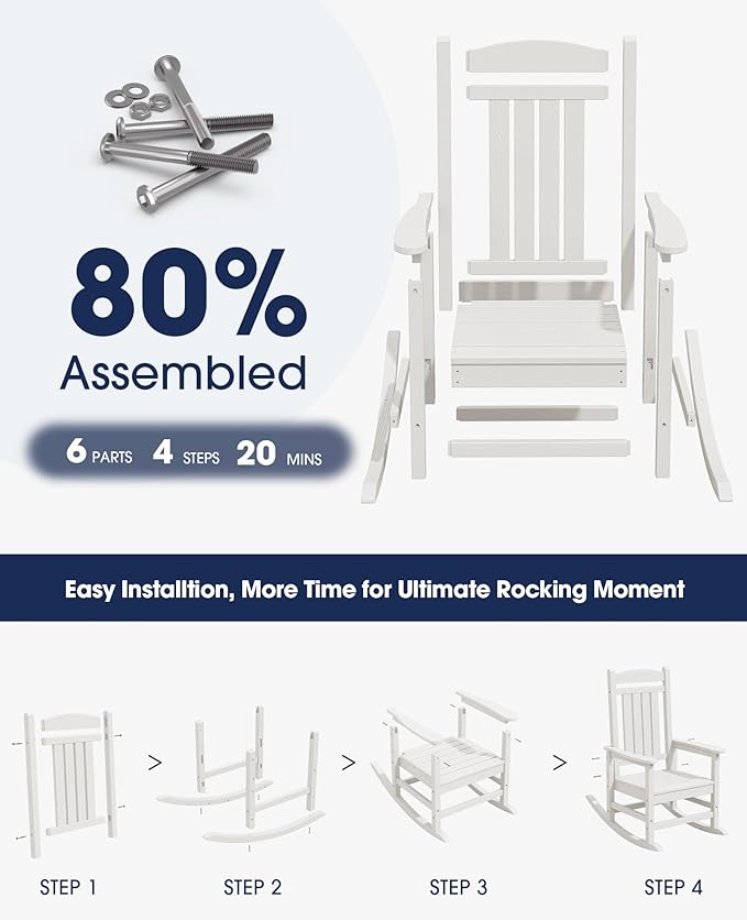 Rocking Chairs, Set of 2, HDPE Outdoor, Ivory White