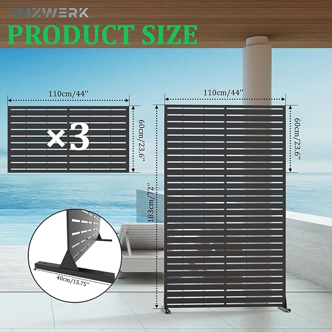6FT Outdoor Metal Privacy Screen โ Decorative Privacy Fence and Room/Garden Divider, Weather-Resistant Freestanding Panel with Stand, Durable Steel for Patio, Garden, Balcony, or Backyard