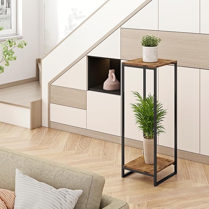 34" Tall Plant Stand Indoor, 2-Tier Modern Plant Shelf, Corner Flower Pot Holder Organizer for Living Room Balcony Patio Garden (Rustic Brown)
