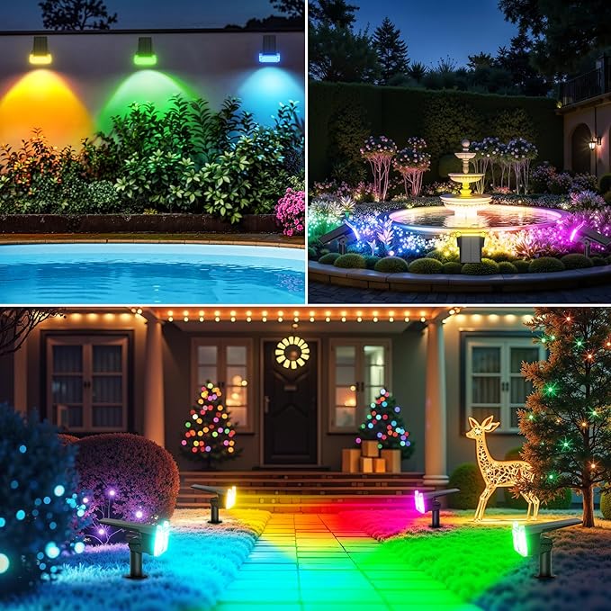 WdtPro Solar Color Changing Spot Lights, 8 Lighting Modes Solar Lights Outdoor Waterproof, Multicolor RGB Outdoor Light, 7 Colors Auto Cycling Landscape Spolights for Yard Garden Decoration, 6 Pack