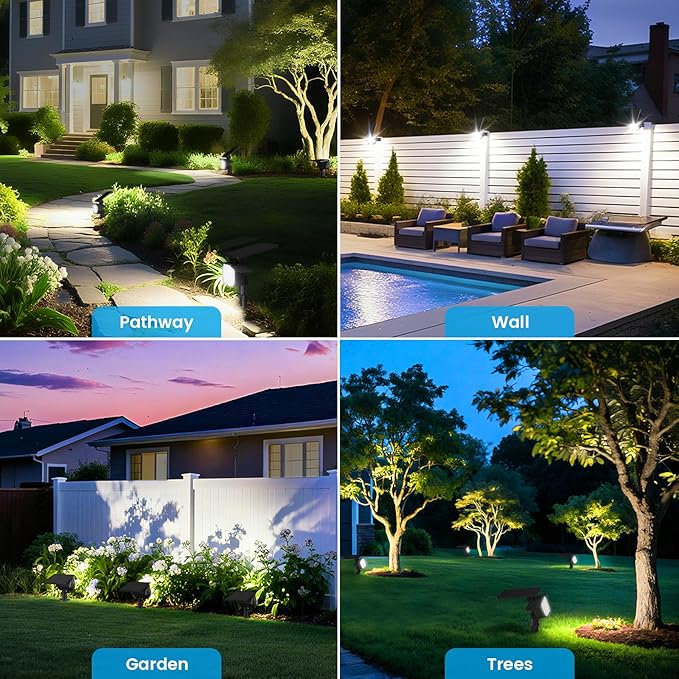 VOLISUN Solar Spotlight Outdoor, IP67 Waterproof Solar Landscape Spot Lights,Uplights for Yard Garden Pathway - 12 Pack (Cool White) 27 LED 3 Lighting Modes