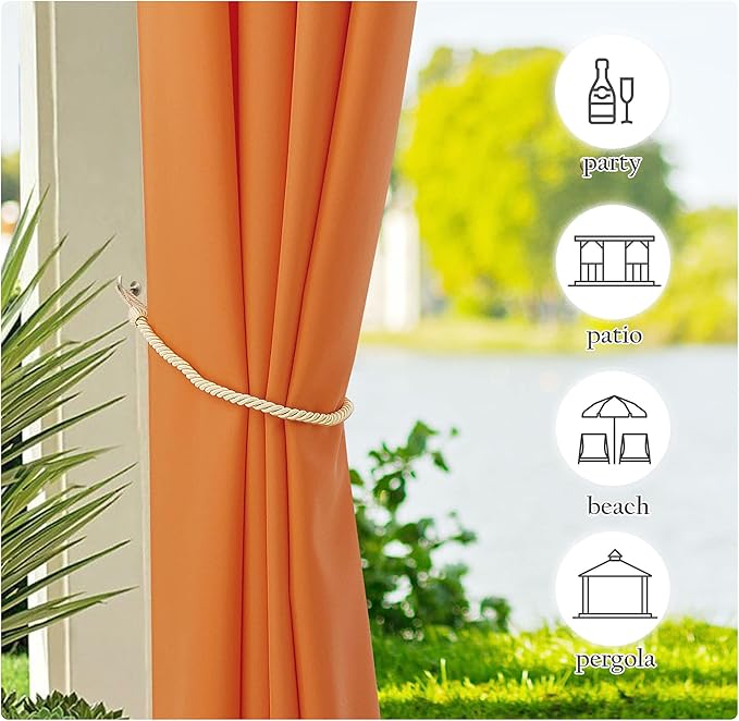 NICETOWN Canvas Outdoor Curtains for Patio Waterproof Set of 2, Rustproof Grommet Privacy Protect Decorations for Pool, Pergola, Arbor0 (Orange, W55 x L108)
