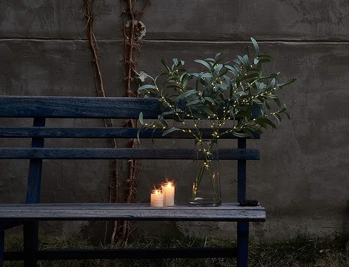 Artificial Olive Branch Greenery, 24 Inch, 72 LED Warm White Lights