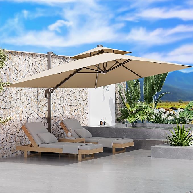 10' X 13' Outdoor Patio Umbrella Large Rectangle Cantilever Umbrella Heavy Duty 360°Rotation Offset Umbrella for Garden Deck Pool Patio,Brown