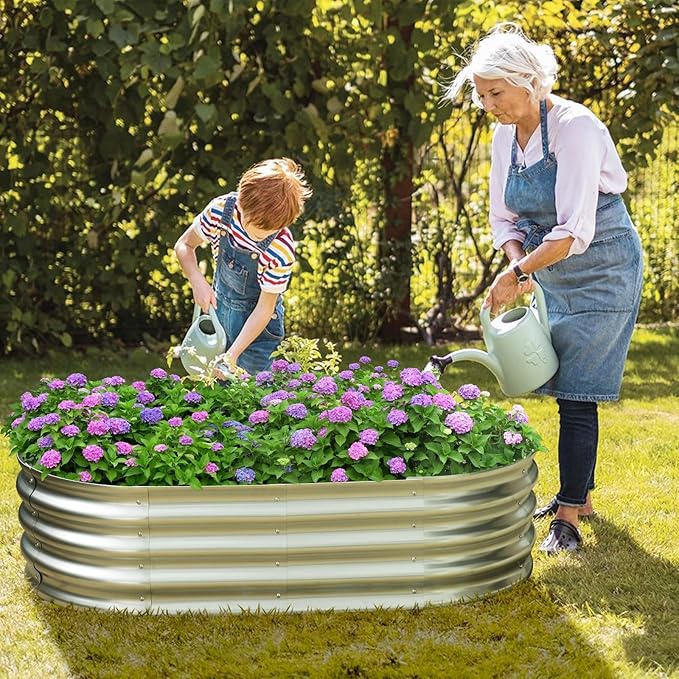 Galvanized Raised Garden Bed for Outdoor: 4X2X1ft Durable Metal Vegetable Plant Container Kit - Oval Planter Box for Gardening Flower Trough (2 Pack)