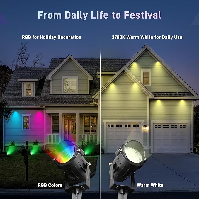 Christmas Landscape Lights 12W RGBW Outdoor Spot Lights for Yard, Low Voltage LED Landscape Spotlight with Remote Control, IP65 Waterproof Yard Spotlgiht for Lawn, Garden, 6 Pack