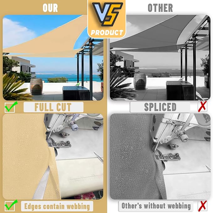 LOVE STORY Custom Size 16'x16'x22.6' Sand Sun Shade Sail Right Triangle Sunhsade Fabric Awning Canopy for Patio Backyard Carport Pergola (Customized)