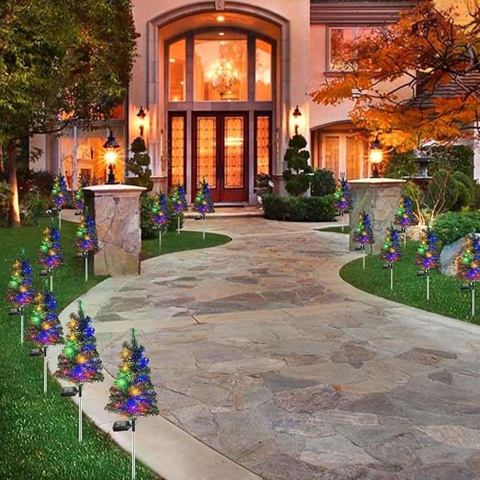 4PCS Solar Christmas Tree Garden Stake Lights Waterproof Christmas Decorations Tree Lights Outdoor Xmas Tree Light Christmas décor Pathway Lights Patio Yard(4PCS)
