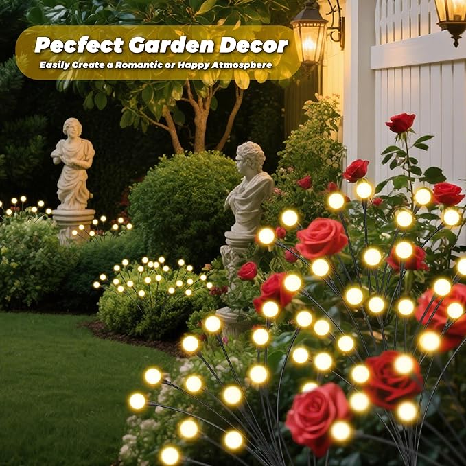 Solar Lights Outdoor-8Pack 64LEDs Solar Garden Firefly Lights Outside,Solar Powered Light Outdoor and Garden Decorative IP65 Waterproof,Yard Patio Pathway Decor,Gardening Gifts for Women,Warm White